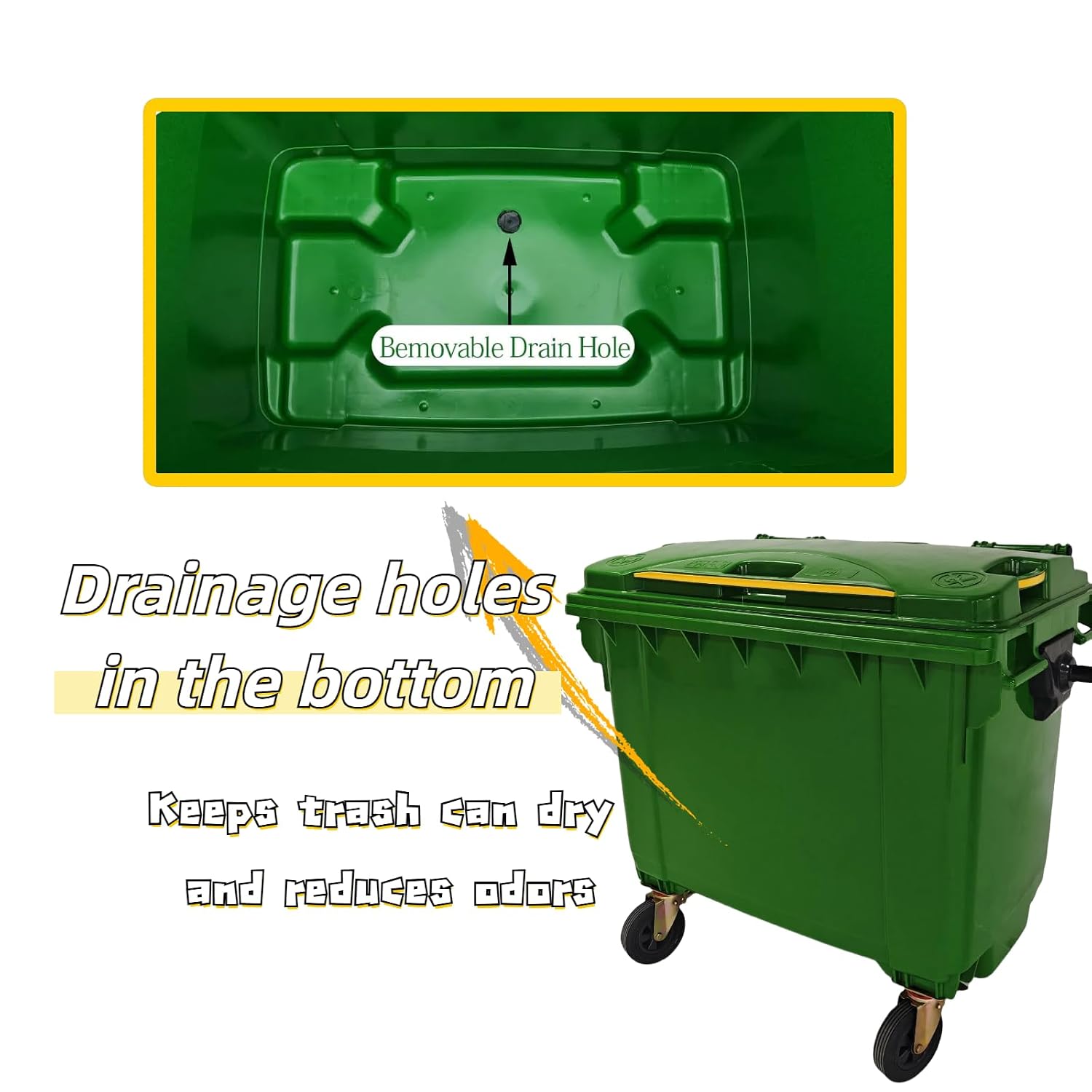 Outdoor Trash Can with Lid and Wheels, Garbage Can with Wheels 2 Pack 175 Gallons, Garbage Bin Storage Outdoor Waste Transfer Disposal/Shopping Mall/School/Garage (Black)