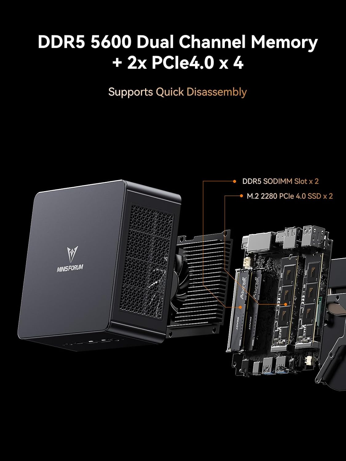 MINISFORUM UM890 Pro Mini PC AMD Ryzen 9 8945HS(8C/16T, up to 5.2GHz) 32G DDR5 512G PCIe4.0 SSD, 2xUSB4(PD 8K)|1xHDMI|1xDP Four Outputs, 2xRJ45, BT5.2 4xUSB3.2 AMD Radeon 780M Graphics Micro Computer