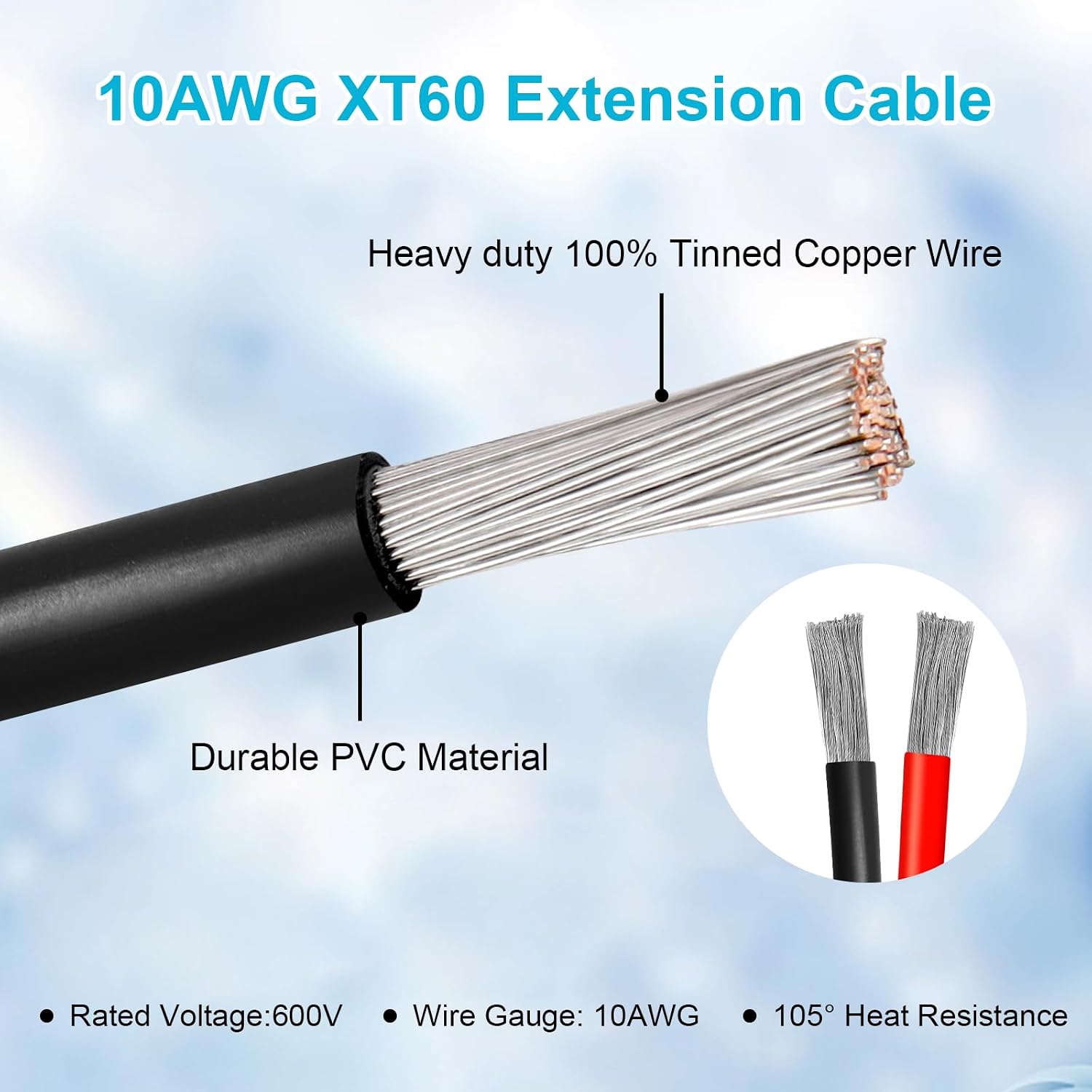 10AWG 100FT XT60 Extension Cable 2 3 5 10 15 20 25 30 35 40 50 75 100FT XT60 Female to Male Connector for Portable Power Station Solar Panel RC Battery