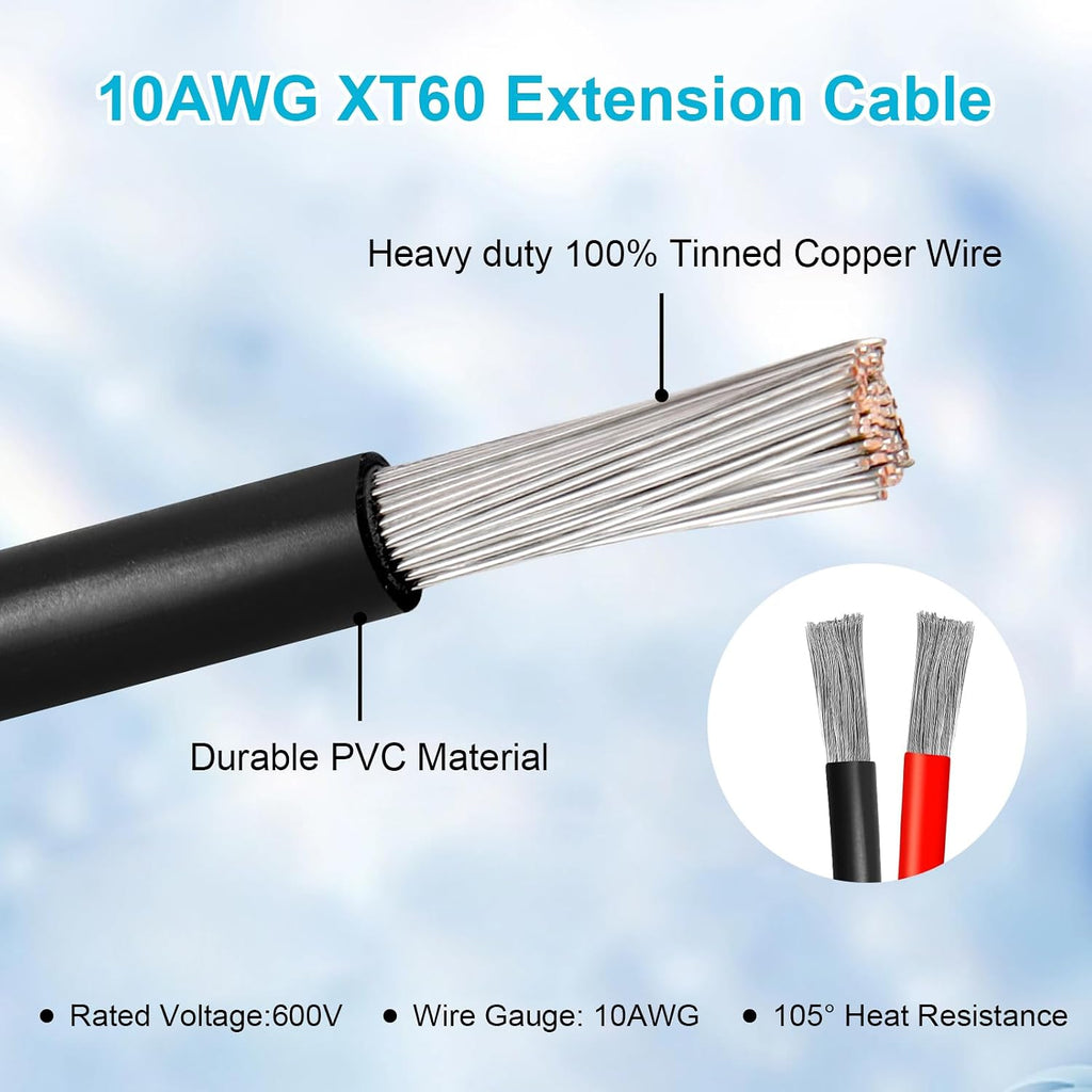 10AWG 75FT XT60 Extension Cable 2 3 5 10 15 20 25 30 35 40 50 75 100FT XT60 Female to Male Connector for Portable Power Station Solar Panel RC Battery