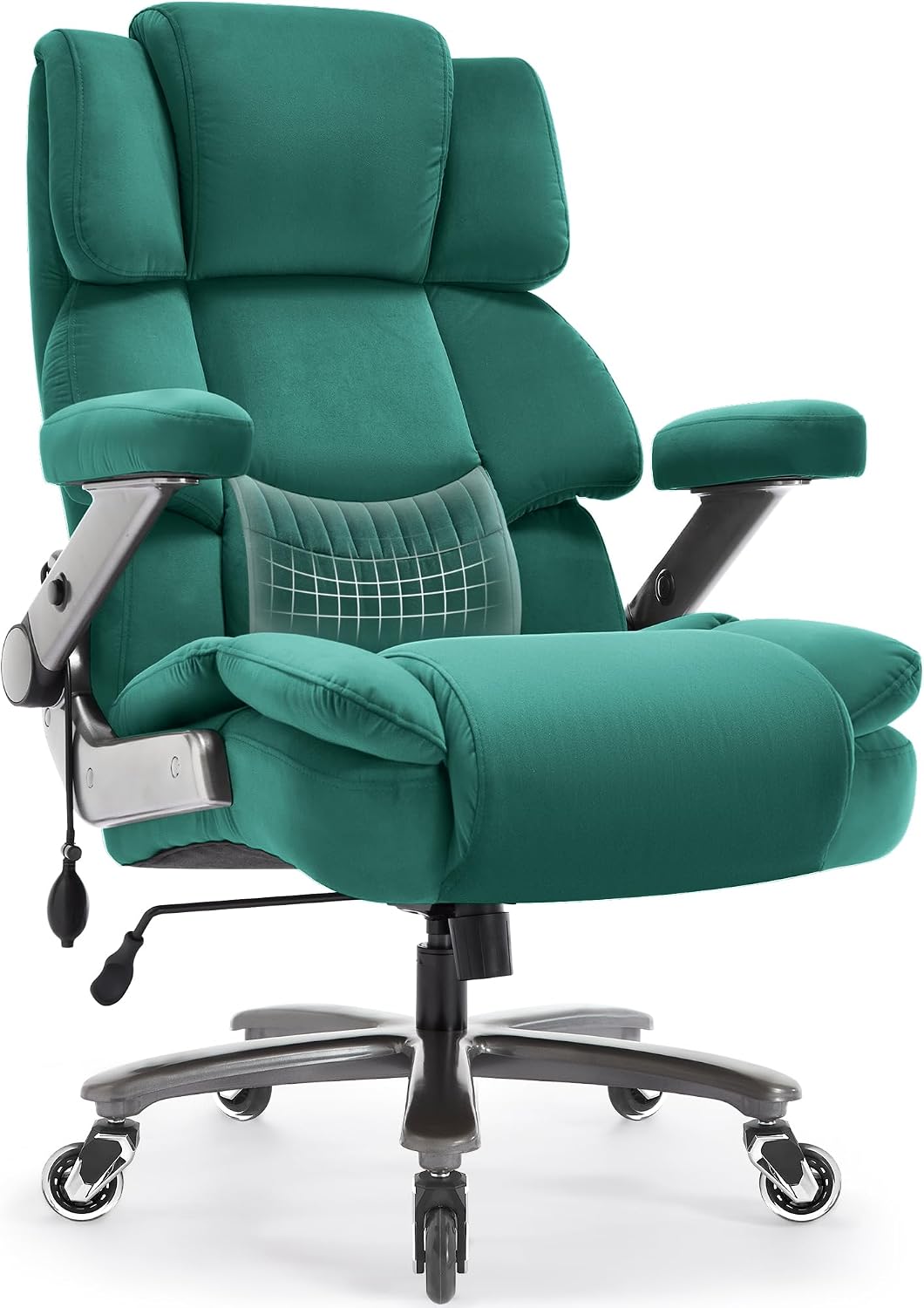 VUZI 700LBS Large Heavy Duty Office Chair with 3D Flip Arms, Big and Tall Plus Size Fabric Executive Desk Chairs, High Back Extra Wide Computer Chair with Adjustable Lumbar Support, Sturdy Metal Base