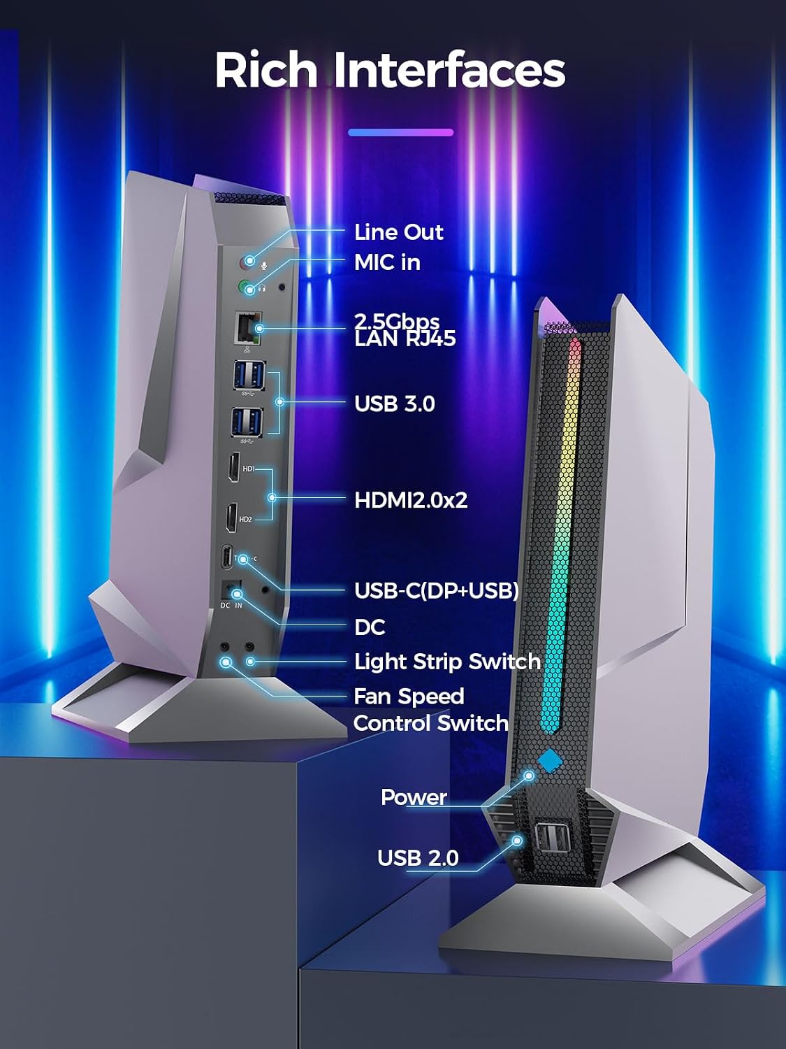 TOPGRO T1-Pro Mini Gaming PC Core i9-13900HK/RTX4060 8G GDDR6, Gaming Computer 32GB RAM DDR5, 1TB PCIe4.0 SSD, Adjustable RGB Light, WiFi6E/BT5.3/2.5G LAN 4K@60Hz Win11 Pro High-Performance Desktop PC