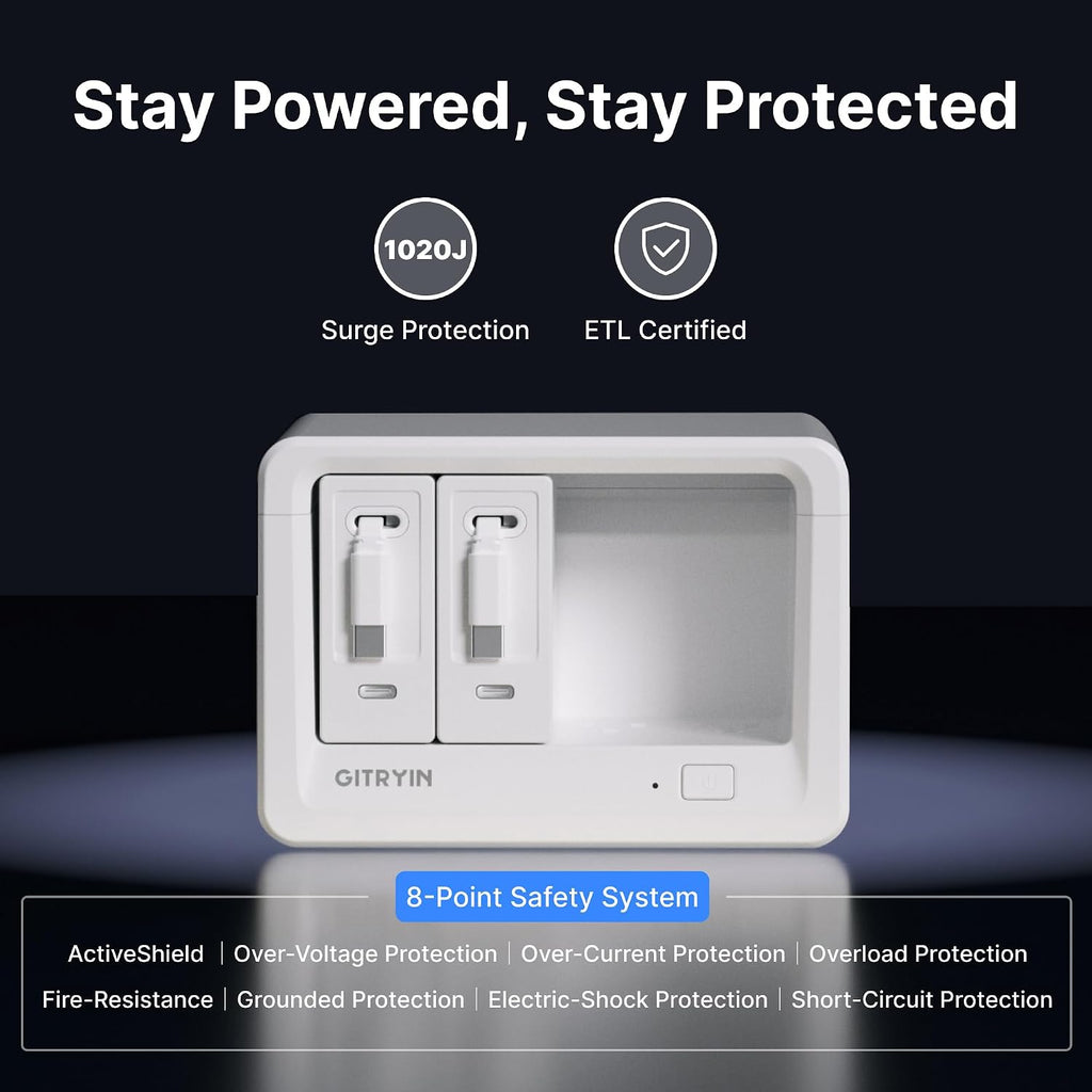 Gitryin 10-in-1 Desktop Charging Station with 2 Retractable Wall Chargers, 40W USB-C Power Strip with 6 AC, 2 USB C, 2 Type-C 33.5in Cables, Extension Cord with 1020J Surge Protection for Home Office