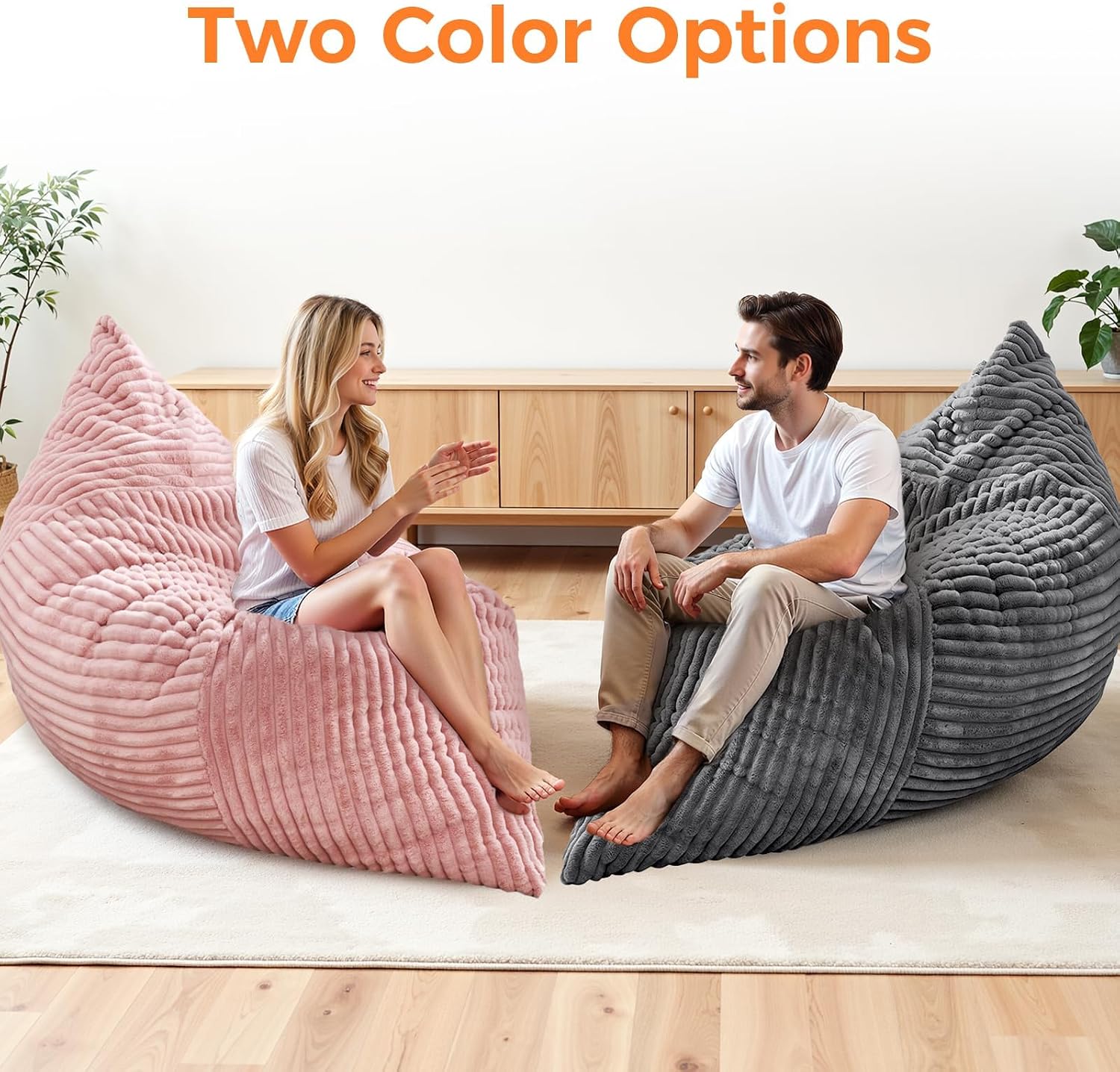 3 in 1 Giant Bean Bag Chair, Convertible Bean Bag Bed for Adults and Kids, Oversized Comfy Memory Foam Floor Sofa with Machine Washable Cover for Living Room, Bedroom & Dorm(Pink)