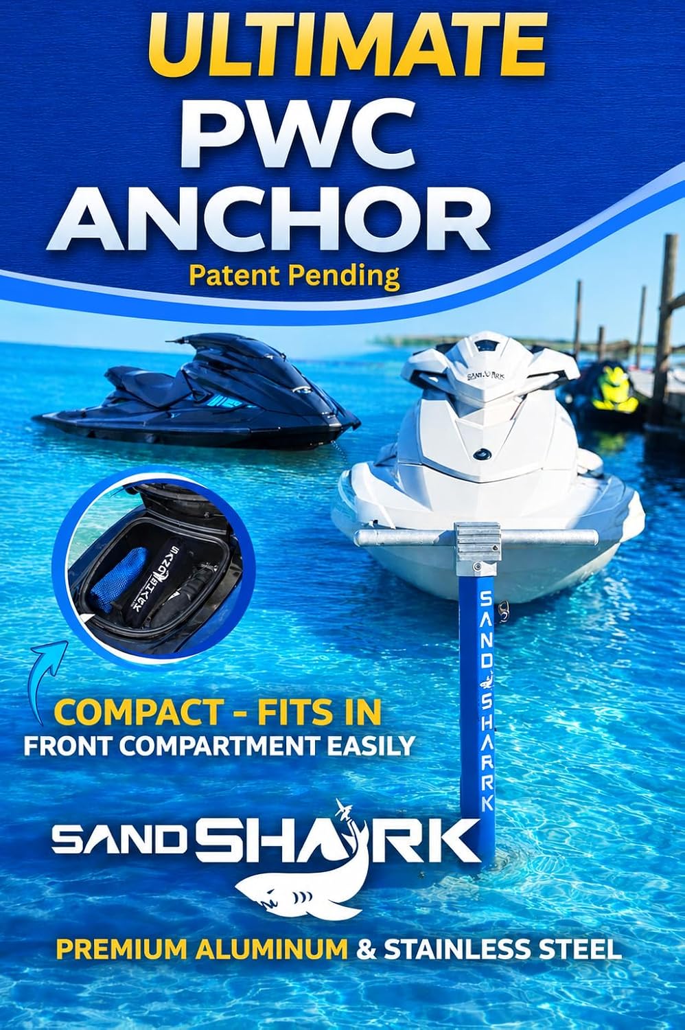 SandShark Anchor - Premium Screw in Boat Anchor, Pontoon Boat Anchor, Stainless Steel Shallow Water Anchor Pole, Sand Anchor w/Case - Essential Pontoon Boat Accessories