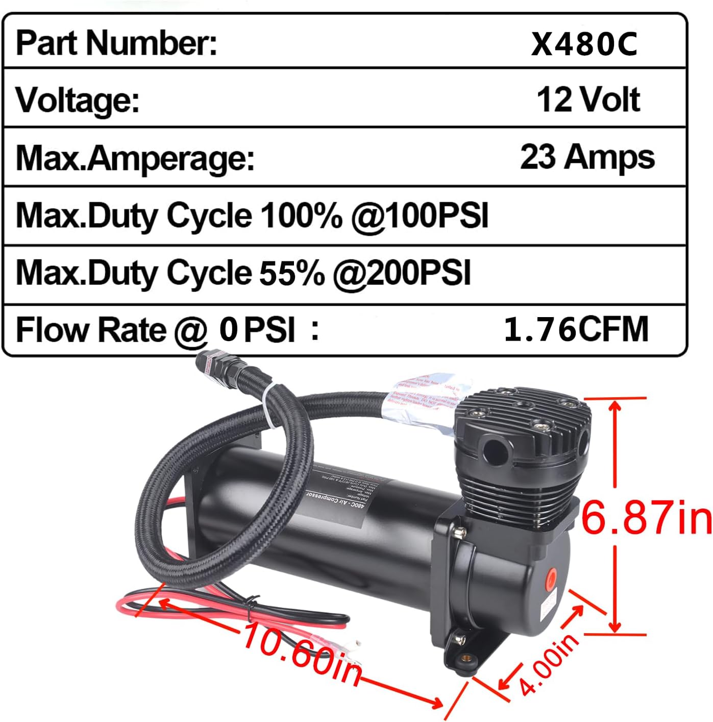 2PCS 200PSI Heavy Duty Air Train Horn/Air Ride Suspension Compressor 12V 3/8 NPT Black for Car Horns