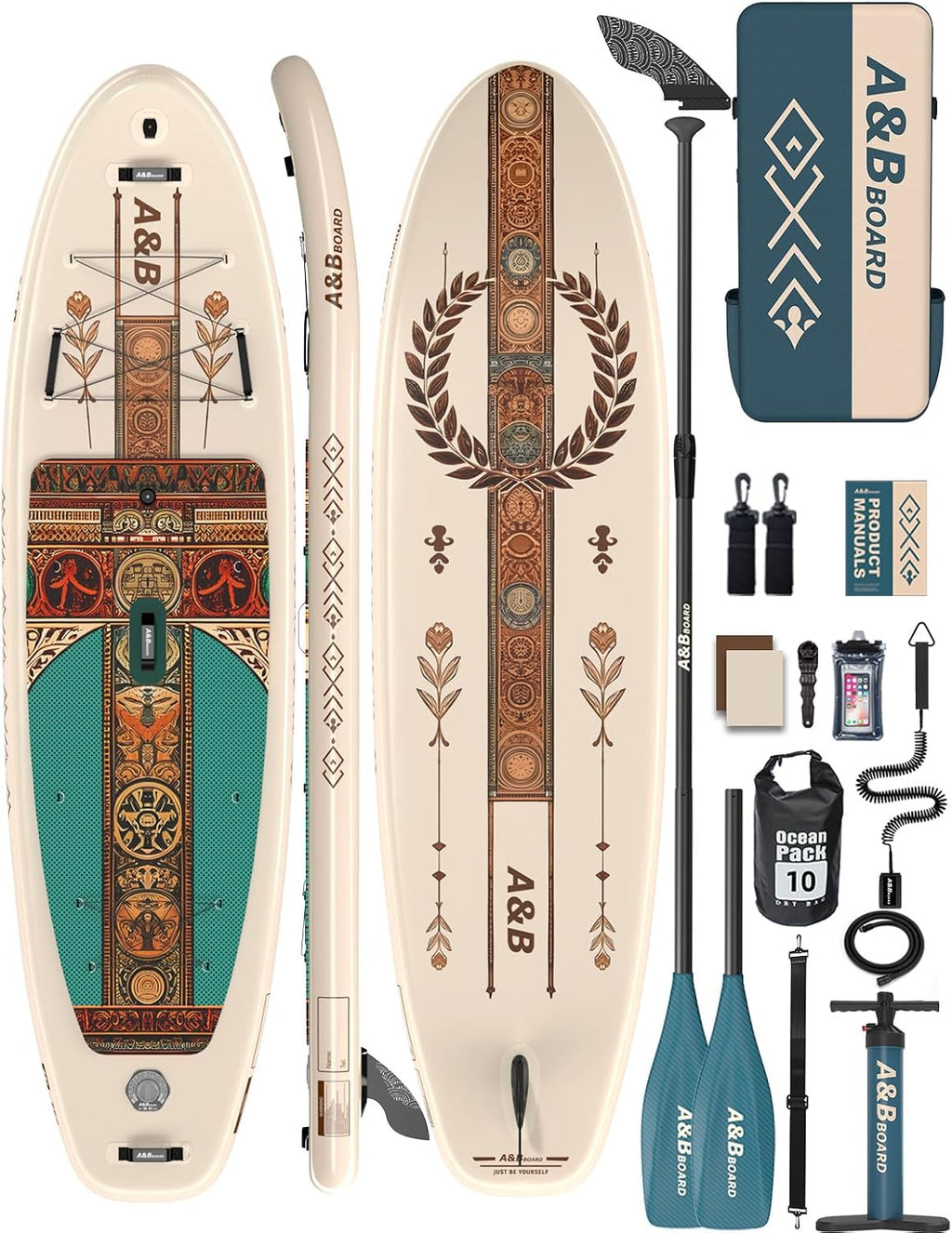 ABBOARD Inflatable Stand Up Paddle Board - Extra Wide Fishing Paddleboard with Sup Accessories Youth/Adults