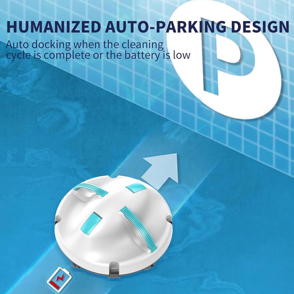 Rechargeable Cordless Pool Vacuum, Robotic Pool Cleaner Cleaning Robot, with Dual Motor, 5200mAh Battery Self-Parking Feature