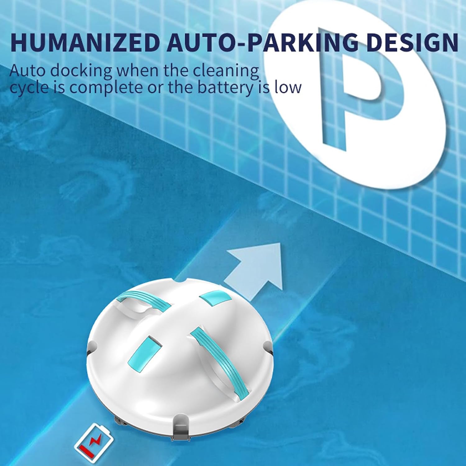 Rechargeable Cordless Pool Vacuum, Robotic Pool Cleaner Cleaning Robot, with Dual Motor, 5200mAh Battery Self-Parking Feature