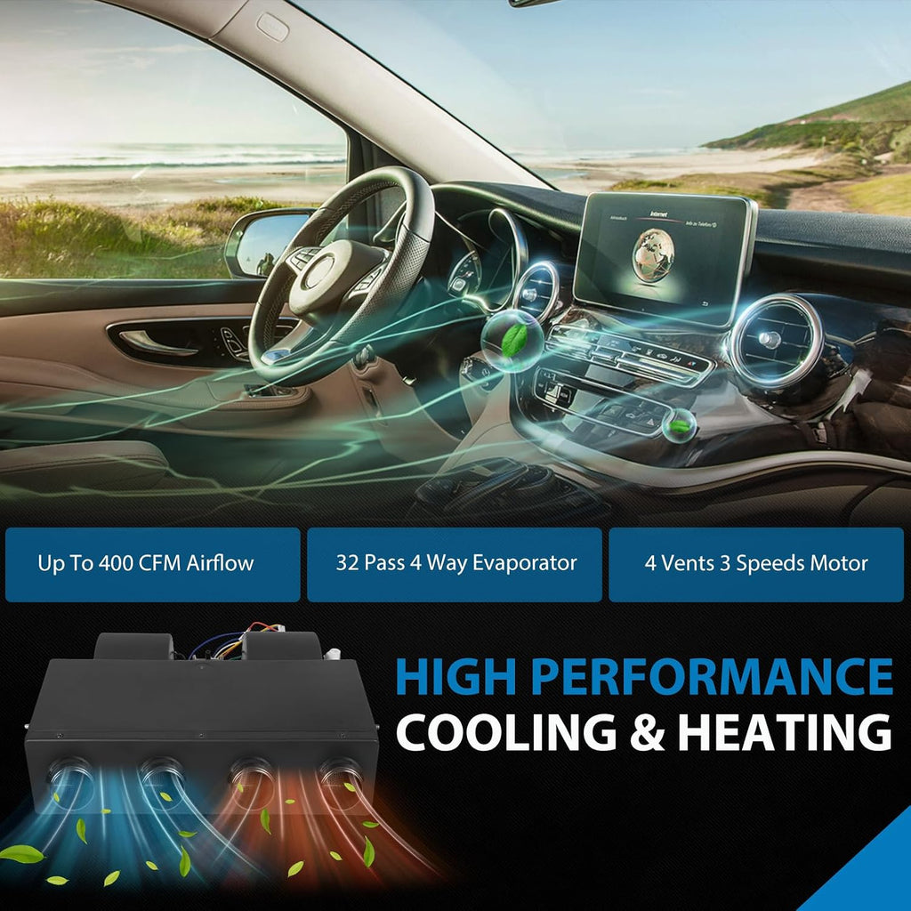 Universal 12 Volt DC Under Dash Air Conditioner Heating and Cooling 10000 BTU A/C Unit Kit, Electric Heater System with Evaporator Condenser Compressor for Classical Car Van Truck ATV Pickup Tractor