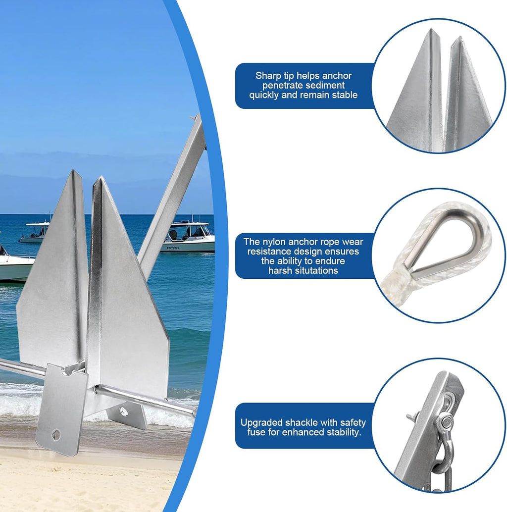 Leero Heavy Duty Boat Anchor Kit with Anchor Chain, Shackle and Anchor Rope, 5/8/10/13/18 lb Danforth Anchor,Boat Anchor for Pontoons, Dinghies, Fishing Boats, Bass Boats, Sport Boats, Sport Yachts