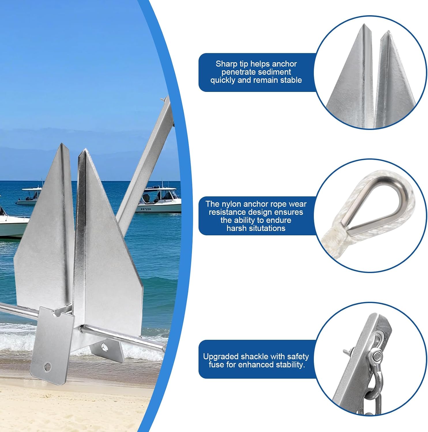 Leero Heavy Duty Boat Anchor Kit with Anchor Chain, Shackle and Anchor Rope, 5/8/10/13/18 lb Danforth Anchor,Boat Anchor for Pontoons, Dinghies, Fishing Boats, Bass Boats, Sport Boats, Sport Yachts