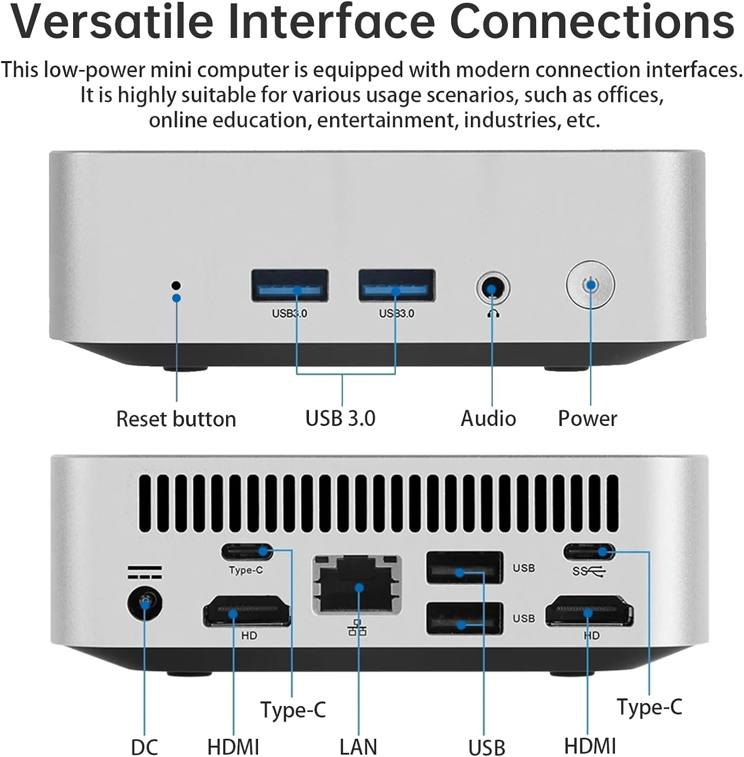 Mini PC (4C/4T) 8GB RAM 128GB SSD Support 2T desktop computers windows/WiFi/BT/DC/RJ45 LAN 1000M/USB*4/USB-C*2 /HDMI*2 4K Dual Display 2.4G/5G WiFi & BT4.2 Mini Desktop Computer Home Office (N3700)