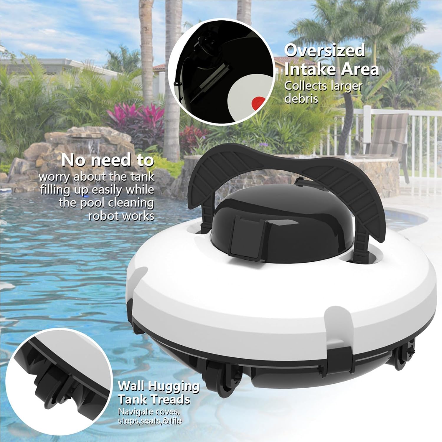 Automatic Pool Cleaning Robot - Small In-Ground and Above Ground Pool Cleaning Robot with 3 Modes for Floors, Walls and Waterlines