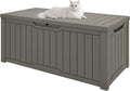 GOOBED 120-Gallon Deck Box, Waterproof Outdoor Storage Chest for Garden Tools, Pool Supplies, and Sports Gear, Lockable Lid, Multi-Purpose Bench or Table, Easy Assembly (Taupe