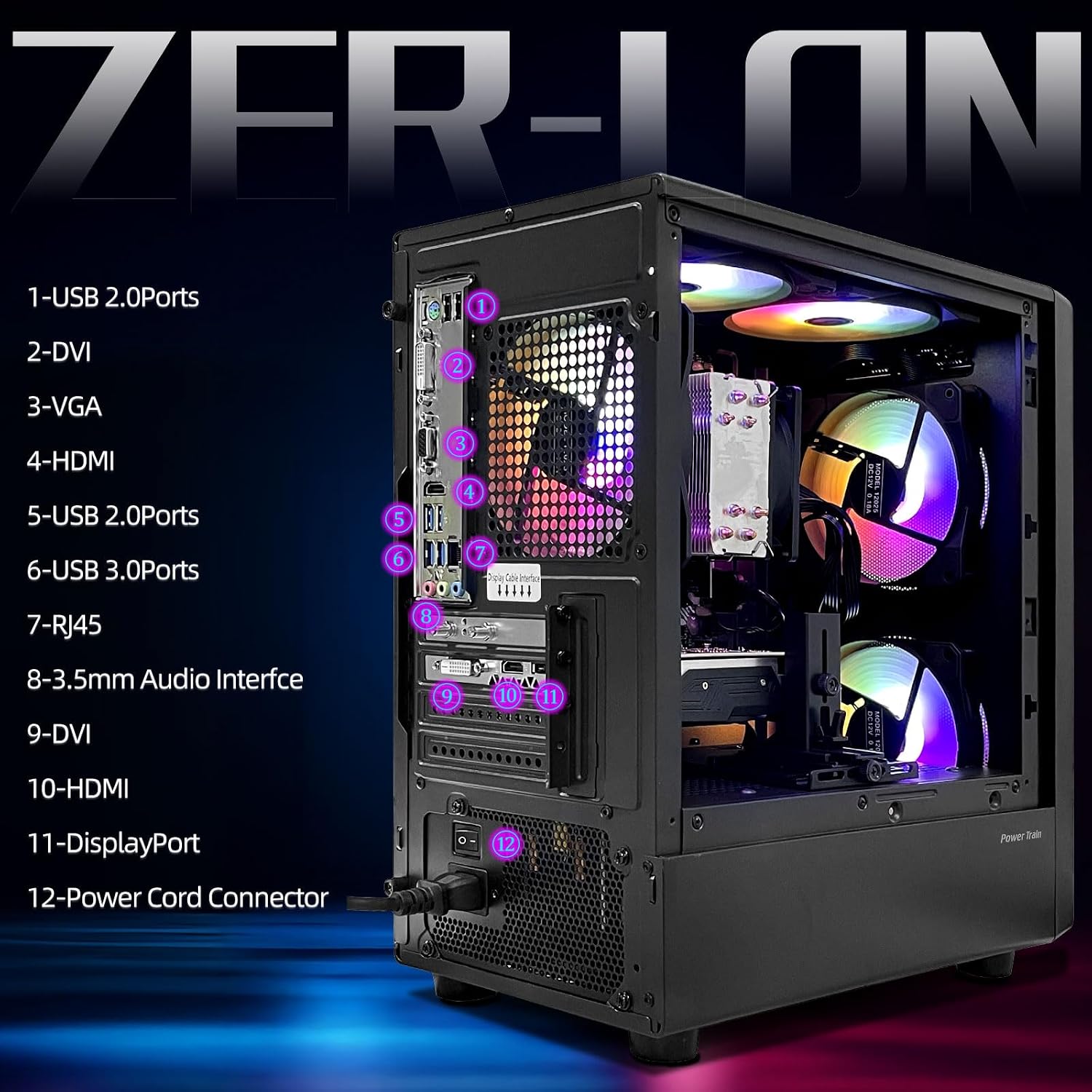 ZER-LON Gaming PC Desktop Computer, Intel Core I5 up to 3.6GHz, RX 550 4G GDDR5, 16G RAM, 512GB SSD, WiFi 5.0, Prebuilt Gaming PC Tower Computer with 5 RGB Fan