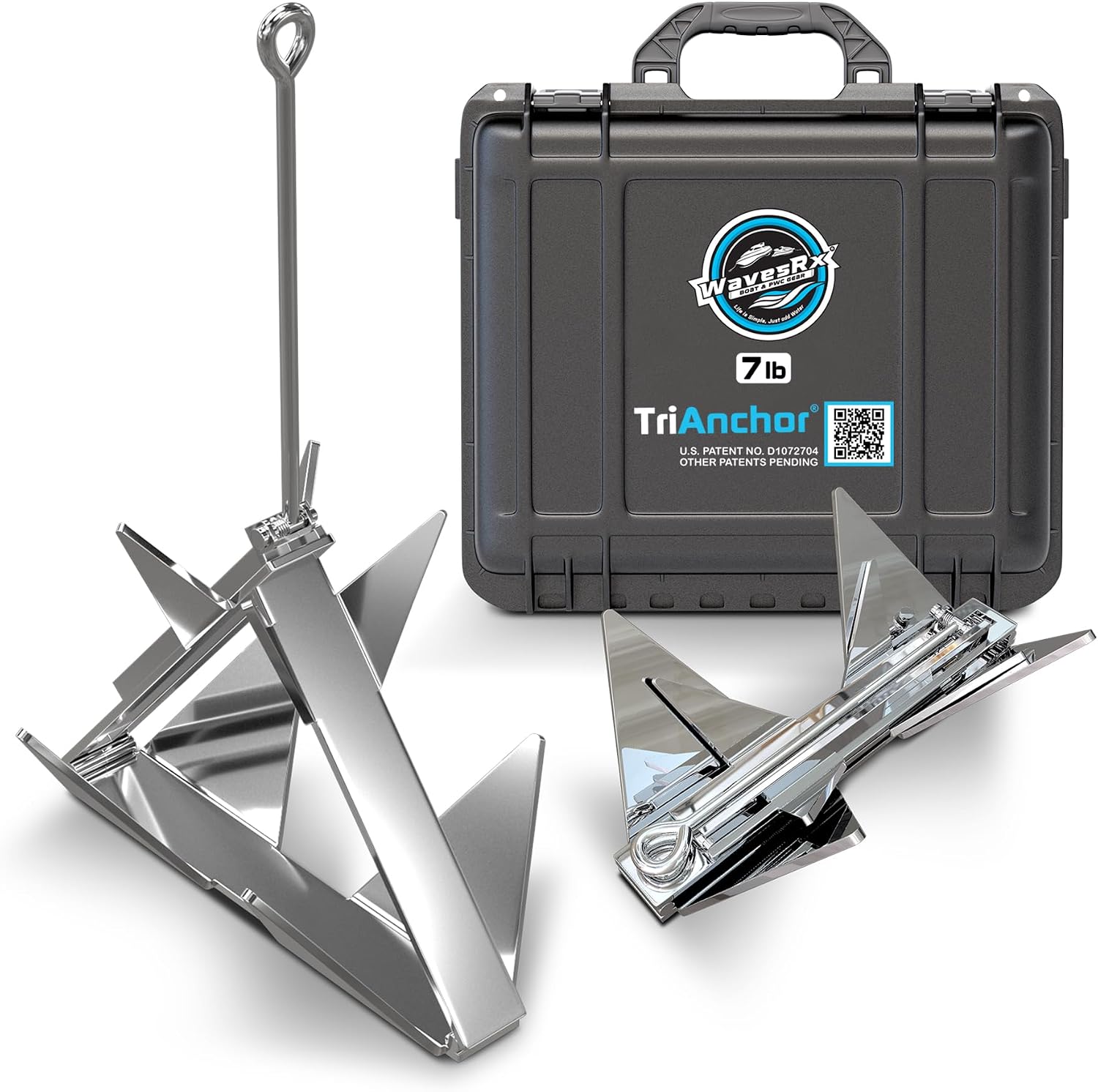 WAVESRX TriAnchor - Stainless Steel Folding PWC & Boat Anchor | Sets Instantly for Effortless Boat & Jet Ski Anchoring | Compact Patent-Pending Design Grips Better Than Plow, Fluke or Box Anchor