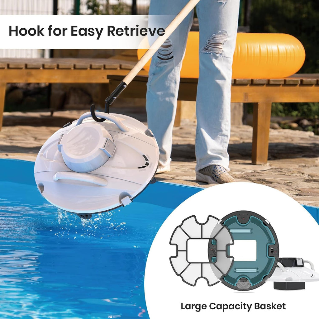 Cordless Robotic Pool Cleaner, Smart Home Pool Cleaning Robot, Self-Parking Above Ground Pool Vacuum, For In Ground Pools Up To 800 Sq.Ft