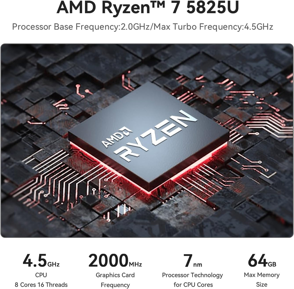 Beelink SER5 PRO Mini PC,AMD Ryzen 7 5825U(8C/16T,up to 4.5GHz),Mini Computer 16GB DDR4 RAM 500GB M.2 SSD Graphics 8core 2000 MHz Wifi6/BT5.2/HDMI+DP+Type-C,Support Triple-Screen Display