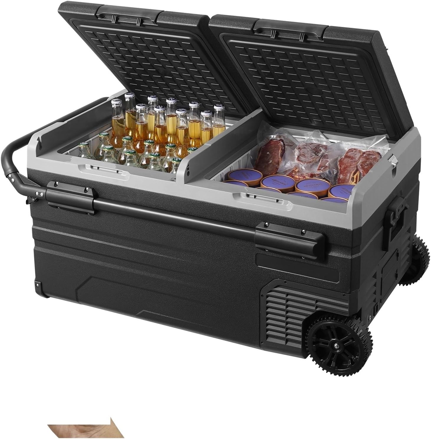 Car refrigerator 75L 95L Small Car Fridge 12V/24V Portable Fit For Mini Dual Storage Zone Refrigerator Compressor Truck Freezer Cooler Home Use Car mounted freezer(95 L)