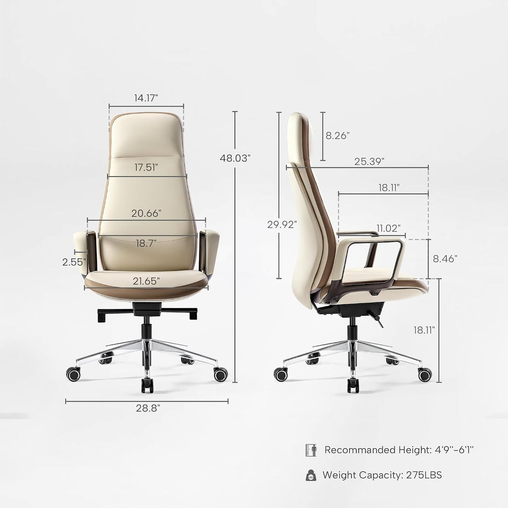 EUREKA ERGONOMIC Alto Leather Desk Chair, Silicone Leather Office Chair with Wheels, High Back Office Chair, Executive Office Chair Comfy for Home & Office, Off-White
