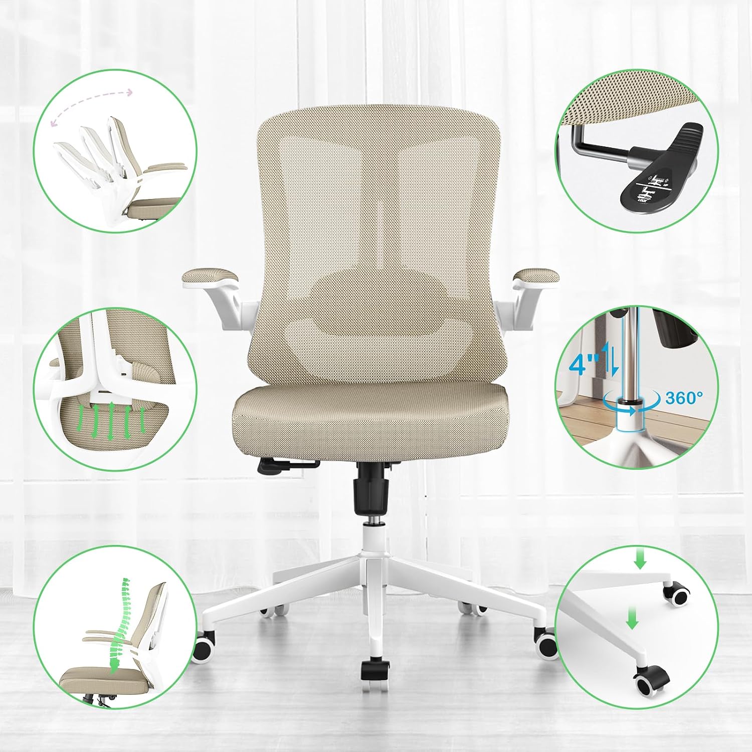 balmstar Office Chair Desk Chair, Ergonomic Mesh Computer Chair with 90-130° Recline & 360° Smooth-Rolling Casters, Adjustable Lumbar Support Task Chair for Home Office, Comfortable for Women, Teens