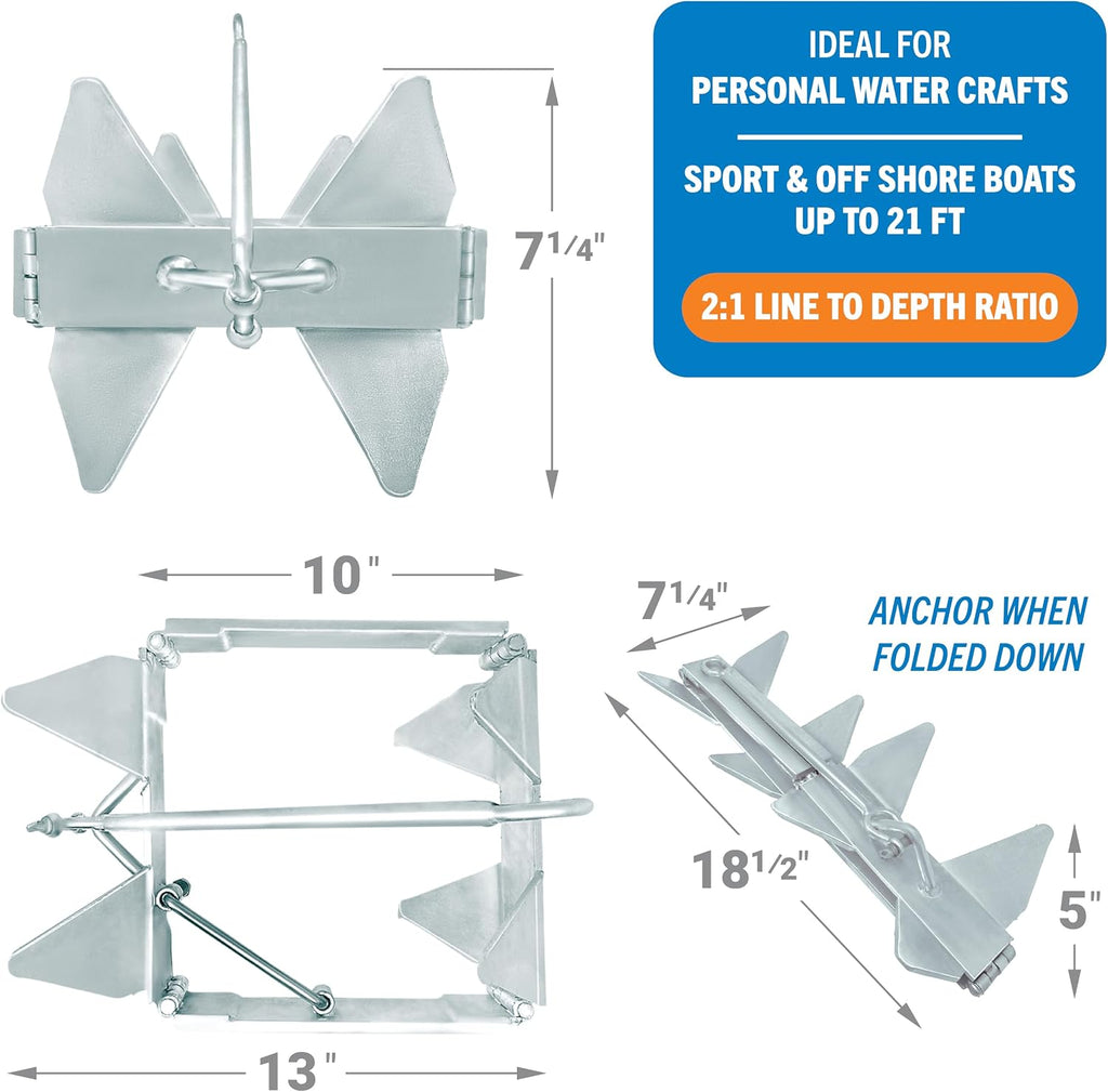 Better Boat Box Anchor for Boats, Folding Boat Anchor Hot Dip Galvanized, Double Sided Slide Anchor for Pontoon Fishing and Cabin Cruiser, Multiple Sizes