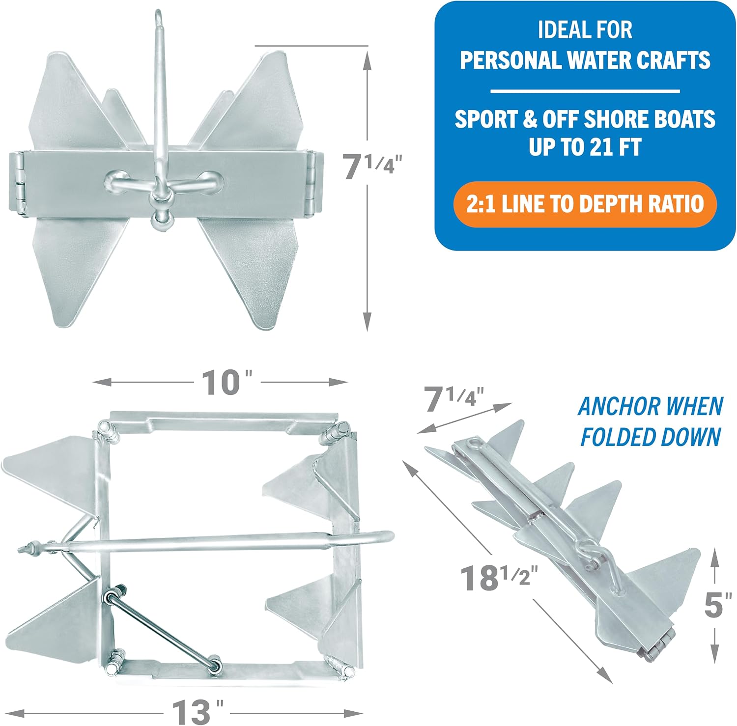 Better Boat Box Anchor for Boats, Folding Boat Anchor Hot Dip Galvanized, Double Sided Slide Anchor for Pontoon Fishing and Cabin Cruiser, Multiple Sizes