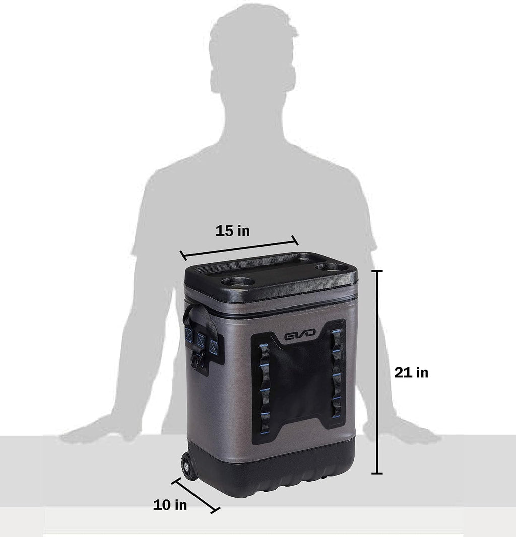 Evolution Outdoor Leak Resistant Insulated EVO Premium Rolling Cooler with ABS Molded Top, 8 Accessory Loops, Retractable 4-Stage Handle
