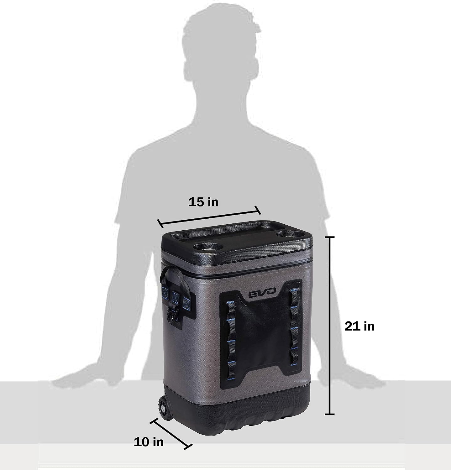 Evolution Outdoor Leak Resistant Insulated EVO Premium Rolling Cooler with ABS Molded Top, 8 Accessory Loops, Retractable 4-Stage Handle