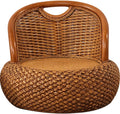 Round Rattan Floor Chair with Ergonomic Backrest Floor Lazy Chair Tatami Floor Seat Floor Meditation Chair Floor Seat Futon for Home and Office Decoration (Dark Brown)