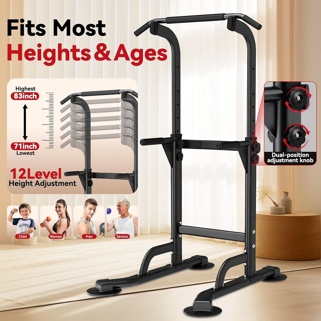 WATBKHE Power Tower Pull Up Dip Station Foldable, Pull Up Bar Station Adjustable, Multi-Function Home Gym, Strength Training Fitness Equipment, Triangular Design, for Home Outdoor