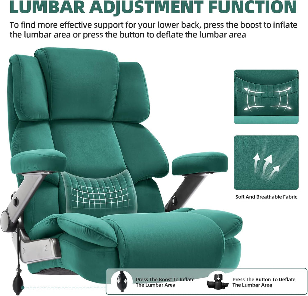 VUZI 700LBS Large Heavy Duty Office Chair with 3D Flip Arms, Big and Tall Plus Size Fabric Executive Desk Chairs, High Back Extra Wide Computer Chair with Adjustable Lumbar Support, Sturdy Metal Base