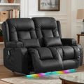 Loveseat Recliner Sofa, Leather Sofa with Massage & Heating, Home Theater Seating Power Reclining Loveseat with LED Light/Cup Holders/Lumbar Pillow (Black, Loveseat)