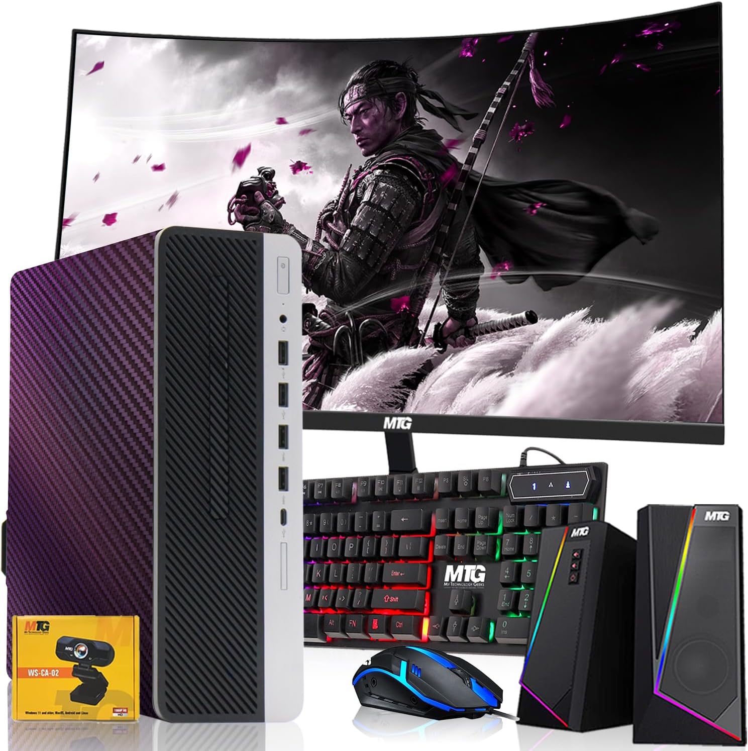 TechMagnet HP G3 Gaming Desktop, Chameleon Edition – Intel Core i5 6th Gen | 16GB DDR4 Ram | 512GB SSD | GT 1030 | New 24 Inch Curved Monitors | Windows 11 Pro (Renewed)