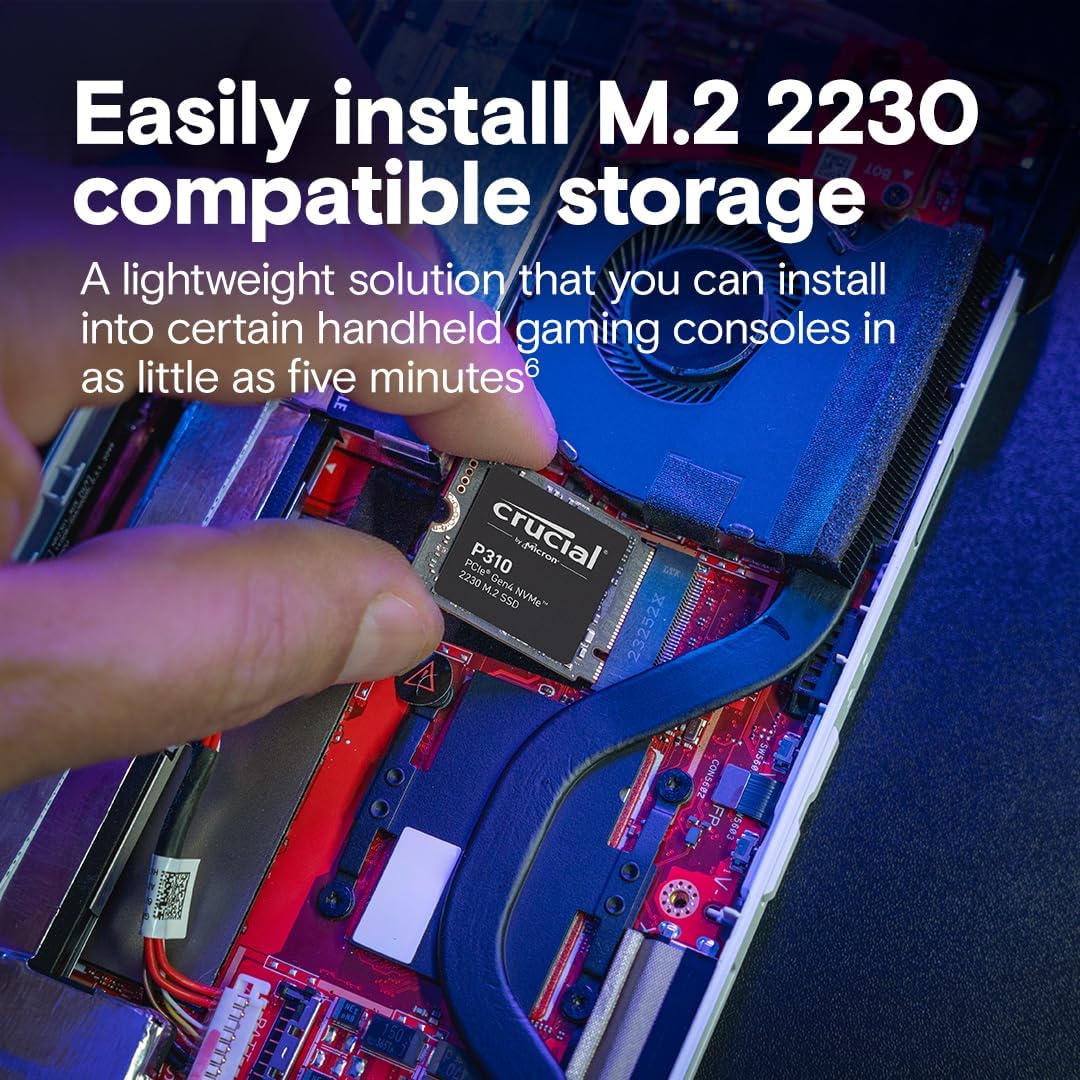 Crucial P310 2TB M.2 2230 SSD, PCIe Gen4 NVMe, Up to 7,100MB/s, Ideal for Steam Deck, ASUS ROG Ally, MSI Claw, Mini PCs & Ultrabooks, Solid State Drive - CT2000P310SSD2