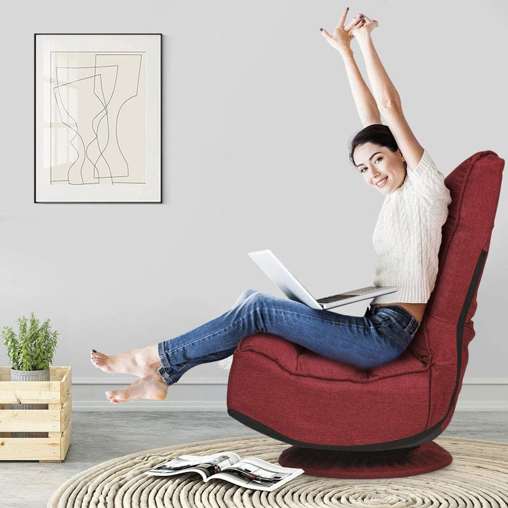 FANTASK 360 Degree Swivel Floor Chair, Folding Floor Sofa w/ 5 Adjustable Positions & Backrest, Lazy Lounge Chair for Relaxing Reading Gaming TV Watching (Burgundy)