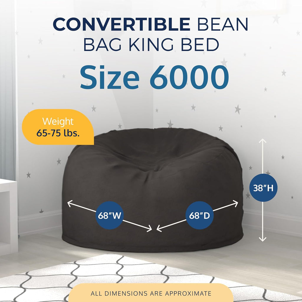 ULTIMATE SACK 6000 6-Foot Bean Bag Chair, Grey Suede Cover – Oversized Foam Lounger, Floor Seat, Small Sofa, or Couch Bed for Living Area, Gaming Room, or Reading Lounge