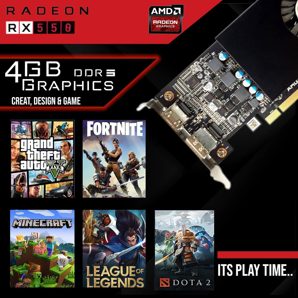 HP G3 Gaming Desktop PC, Intel Core i5 4th Gen, AMD RX 550 Graphics, 16GB RAM, 240GB SSD, MTG New 24 Inch Curved Monitor, RGB Keyboard Mouse, Speaker, Webcam, Windows 11 (Renewed)