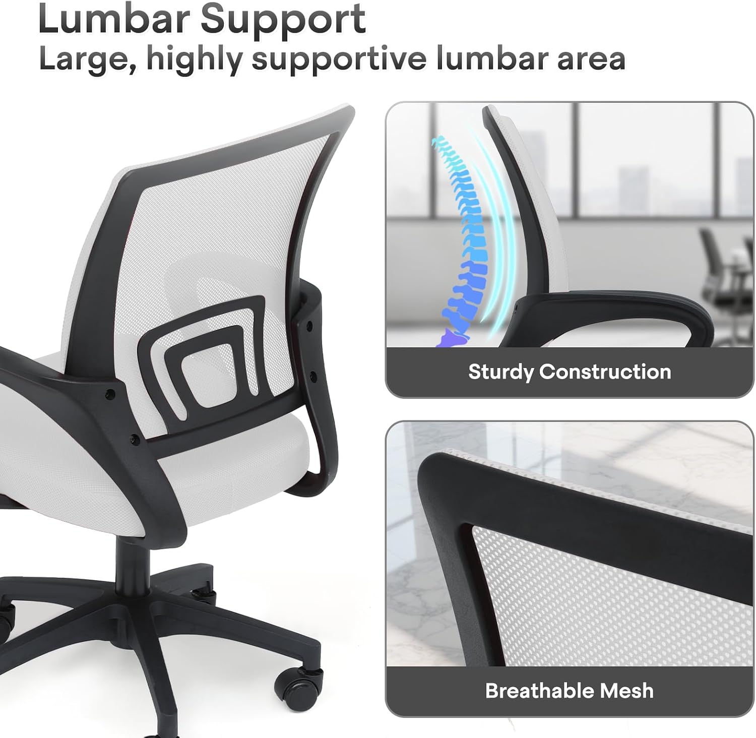 Ergonomic Office Chair 24P - 330Lbs, Breathable Mesh Computer Desk Chair with Lumbar Support & Armrest, Rolling Swivel Adjustable Tilt Lock for Home Office/Gaming, Bedroom Study