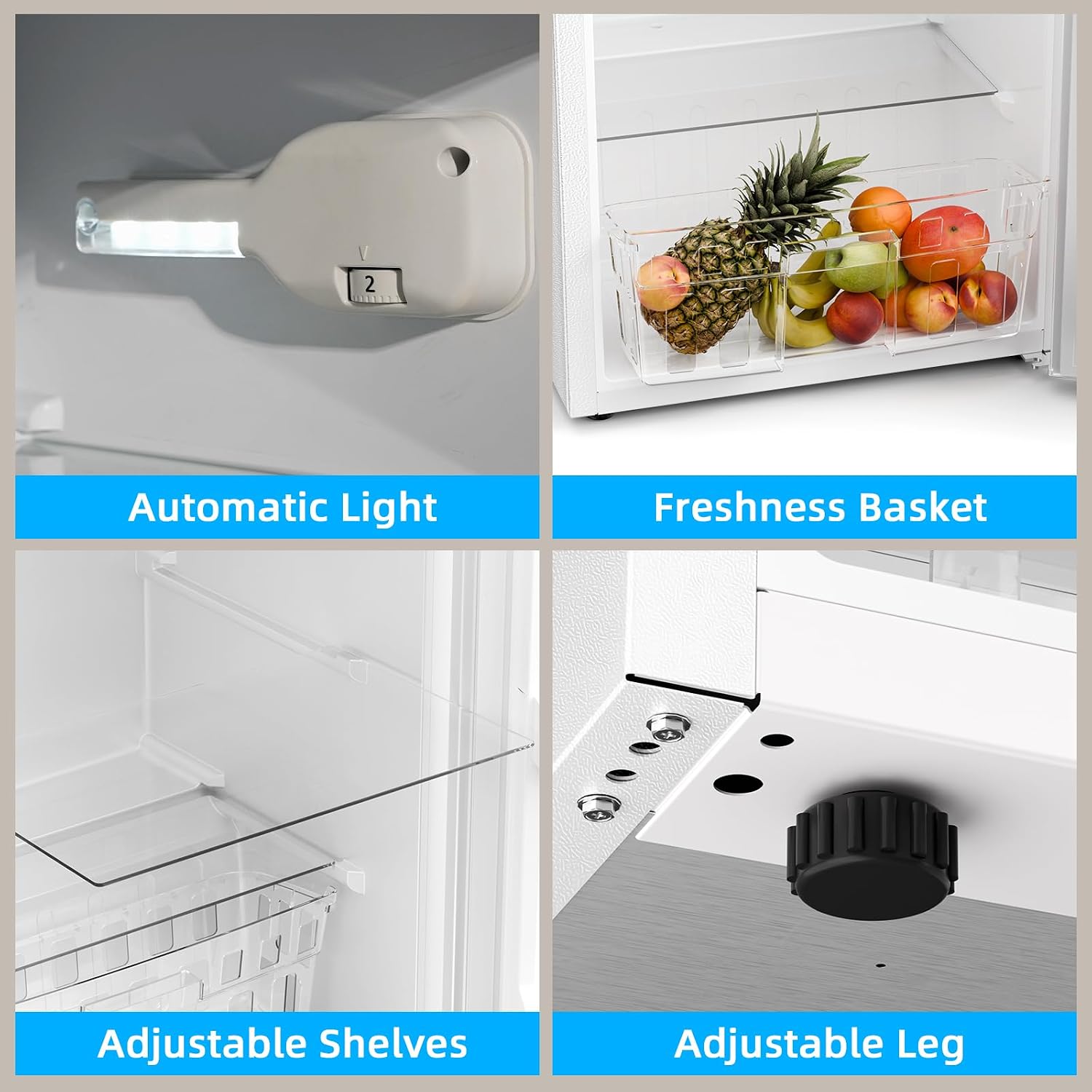 Antarctic Star Compact Refrigerator,4.5 Cu.Ft. Mini Separate Freezer Double 2-Door Adjustable Removable Shelves for Apartment/Dorm/Office,WHITE