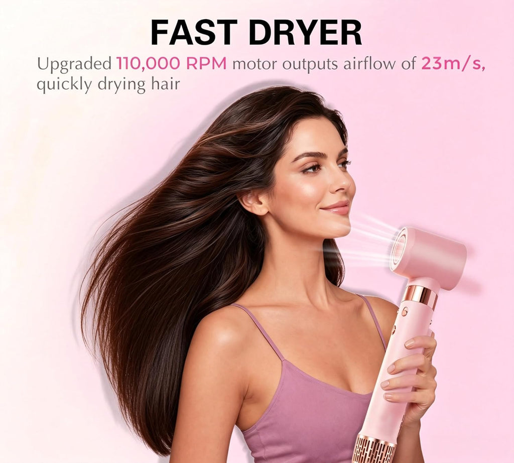 ABNER 6 in 1 Professional Hot Air Styler Auto Curler - Powerful Hair Dryer Brush & Straightener Set, Fast Drying Curling Volumizing Straightening, Styling Without Heat Damage, for All Hair Lengths