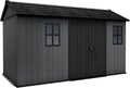 Keter Newton Plus 7.5x13 Ft All-Weather Storage Shed with Skylight, Window, Built-in Ventilation, Customizable Walls, & Lockable Double Doors, Graphite