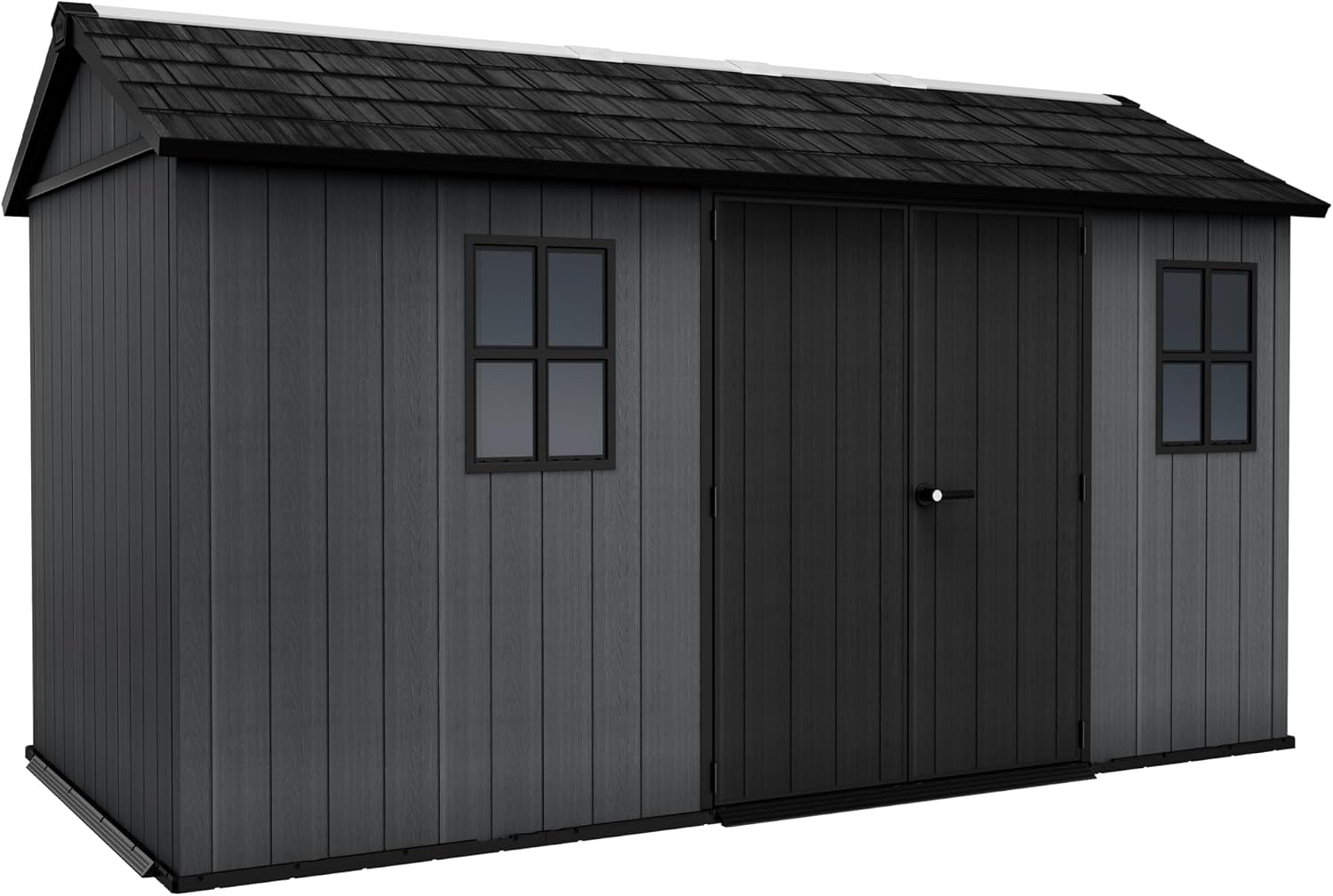 Keter Newton Plus 7.5x13 Ft All-Weather Storage Shed with Skylight, Window, Built-in Ventilation, Customizable Walls, & Lockable Double Doors, Graphite