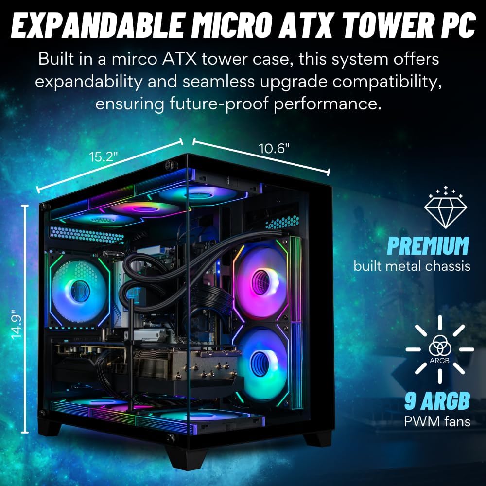 Panorama RTX 5080, 20-Core Ultra 7 265KF, 64GB DDR5 RAM, 2TB NVMe SSD, Liquid Cooled Gaming Desktop PC w/Windows 11 Pro, 3-Year Warranty, RGB Keyboard+Mouse, Internal Wi-Fi 6E, RJ45, 3X DP & HDMI