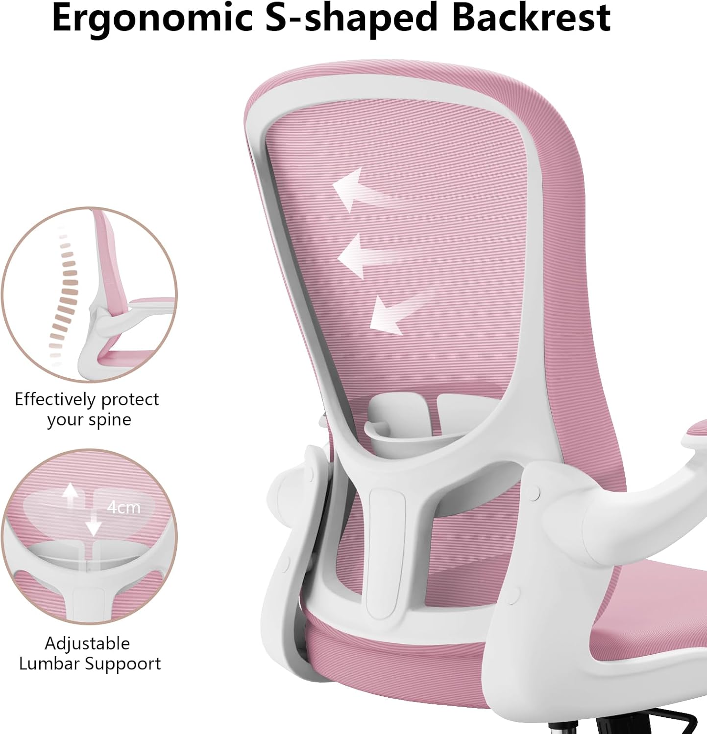 Ergonomic Office Chair, Comfort Swivel Home Office Task Chair, Breathable Mesh Desk Chair, Lumbar Support Computer Chair with Flip-up Arms and Adjustable Height