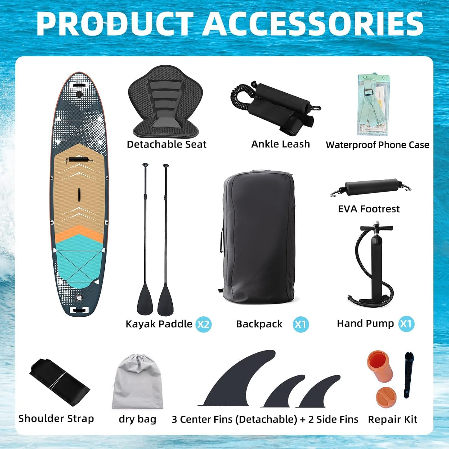 Inflatable 10.5' Stand Up Paddle Board with Strapped Seat, Premium SUP Board Kit, Includes Paddle, Pump, Backpack, Waterproof Bag, Perfect for Yoga, Fishing, and Surfing, Dark Blue & Red