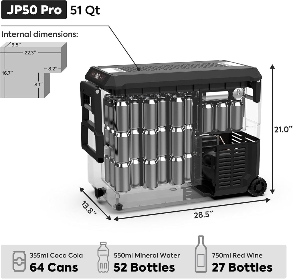 ICECO JP50 Pro 12 Volt Refrigerator, Portable Fridge with Wheels, 12V Car Fridge Freezer Powered by SECOP, Electric Cooler with AC/DC, 40.7 Quart, -4℉～68℉, With Cigarette Extension Cable