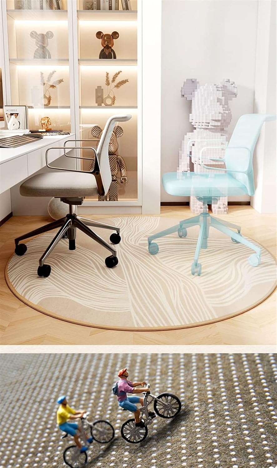 Round Office Chair Mat for Hardwood Floor Computer Gaming Rolling Chair Mat Floor Protector Mat Desk Rug Wood Tile Protection Mat for Office Home, Beige White, Diameter 56'
