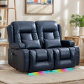 Loveseat Recliner Sofa, Leather Sofa with Massage & Heating, Home Theater Seating Power Reclining Loveseat with LED Light/Cup Holders/Lumbar Pillow (Blue, Loveseat)